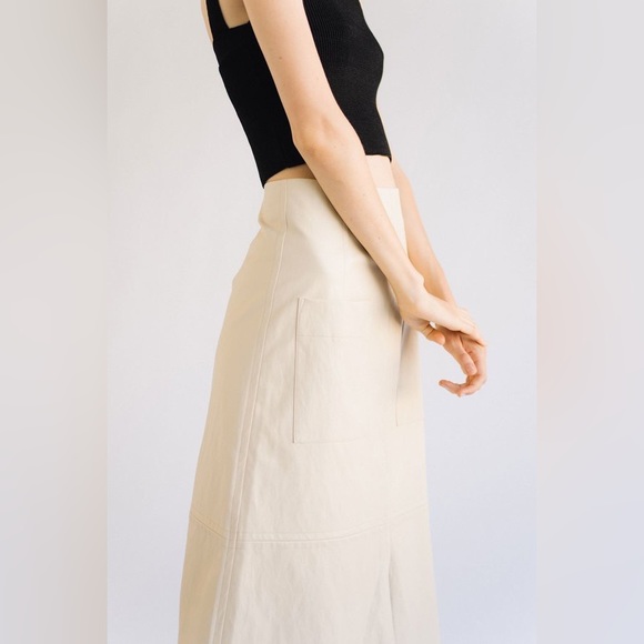 Mijeong Park Cream Faux Leather Midi Skirt Middle Slit XS - Picture 8 of 9